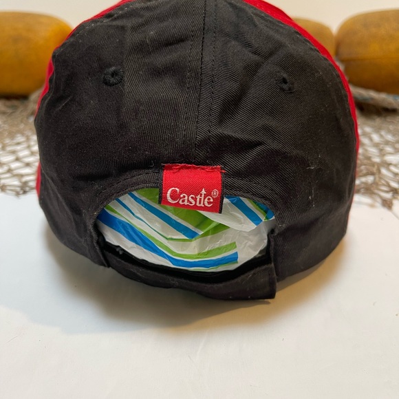 Mens Castle Packs Power Canvas Twill Black & Red Truckers Adjustable Cap Hat - Picture 6 of 7